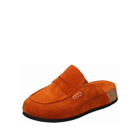 NEW ANTELOPE women's rachel penny loafer mules cork heel in cognac suede - Picture 3 of 3